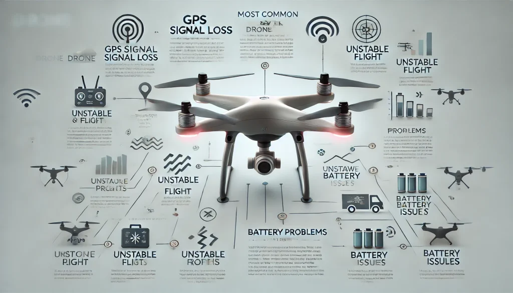 Common drone issues infographic with causes and solutions.