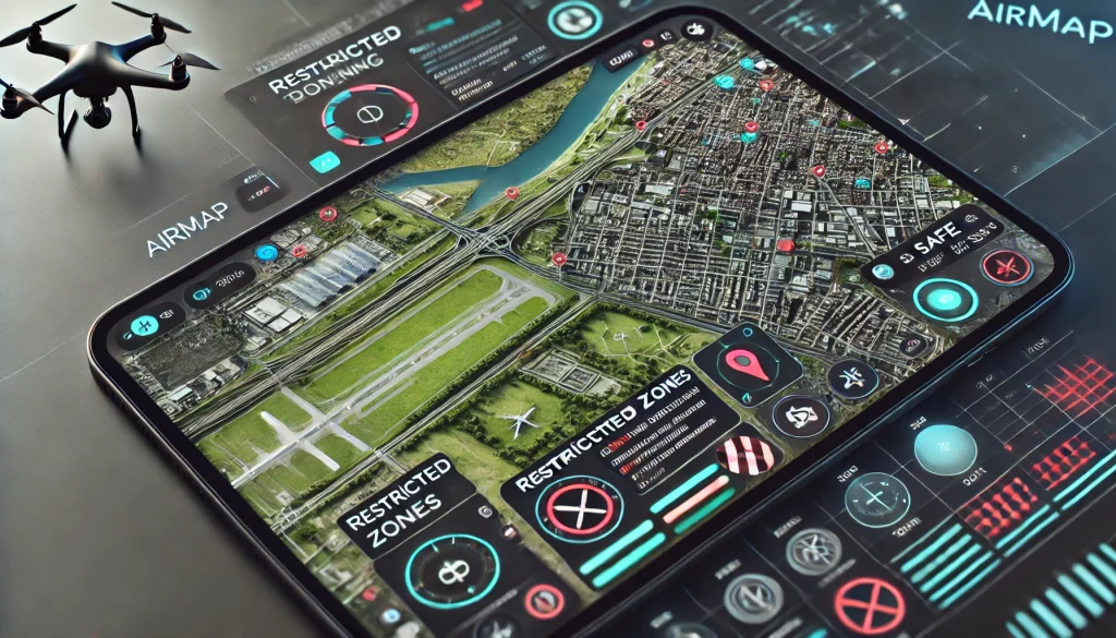 Drone flight map showing no-fly zones