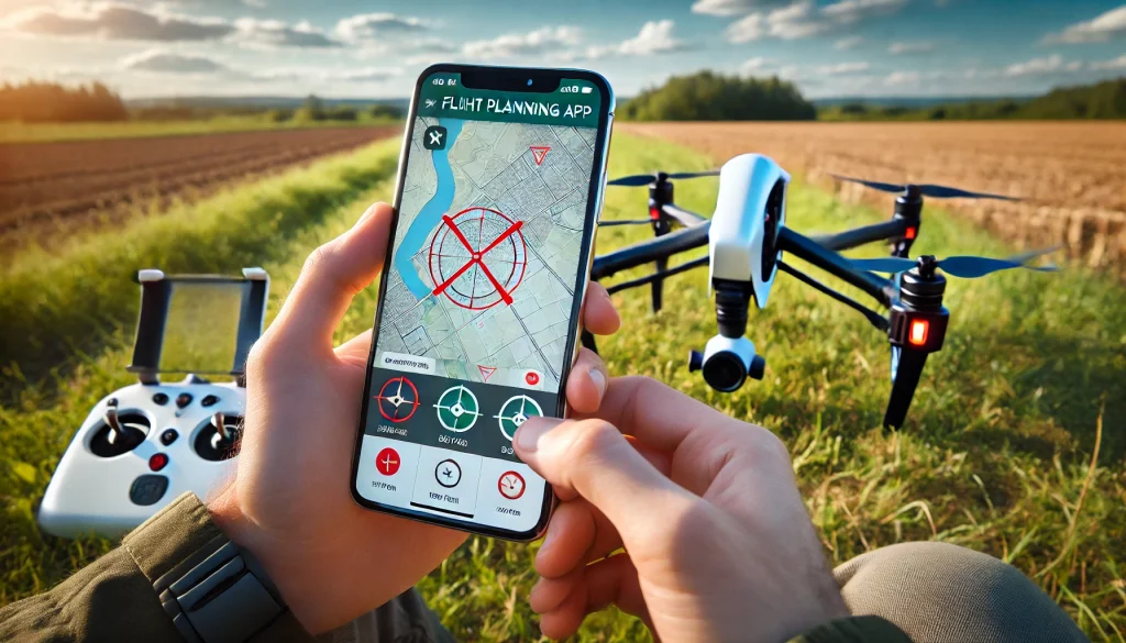 Drone pilot planning a flight with an app