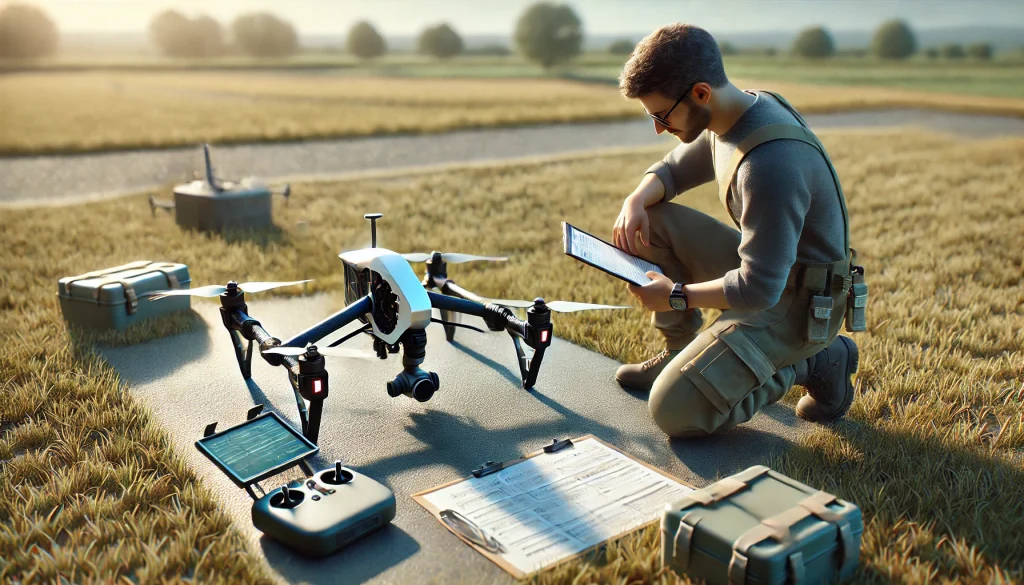 Drone pilot performing safety checks before flight