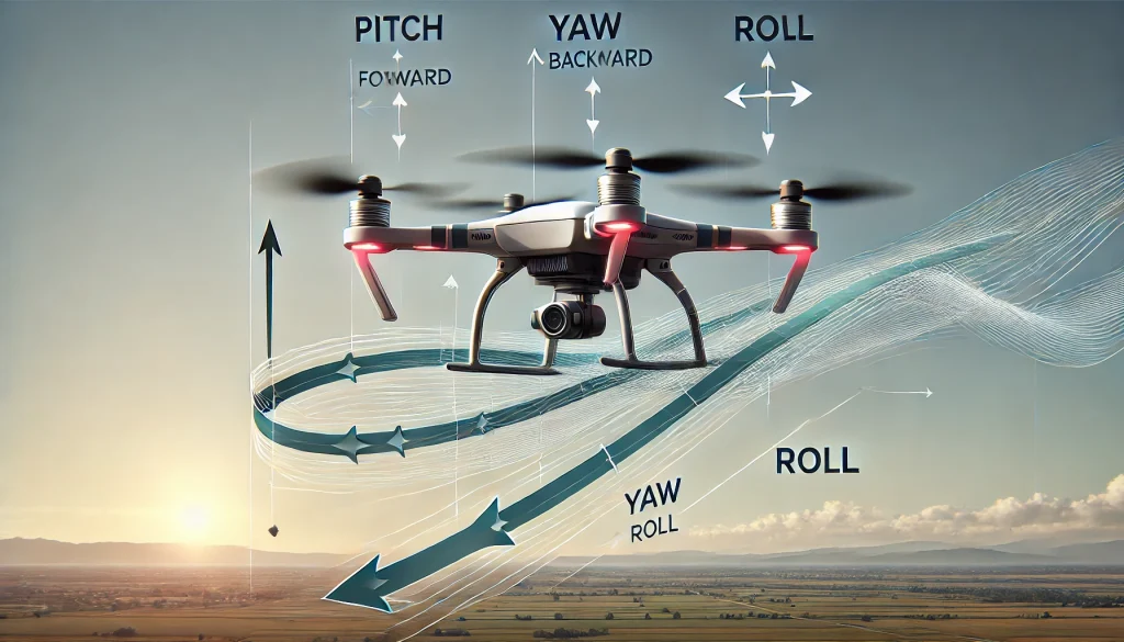 Combining drone controls for smooth navigation using pitch, yaw, and roll.