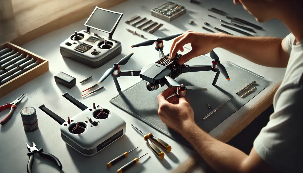 Drone assembly guide - Attaching propellers and installing the battery.