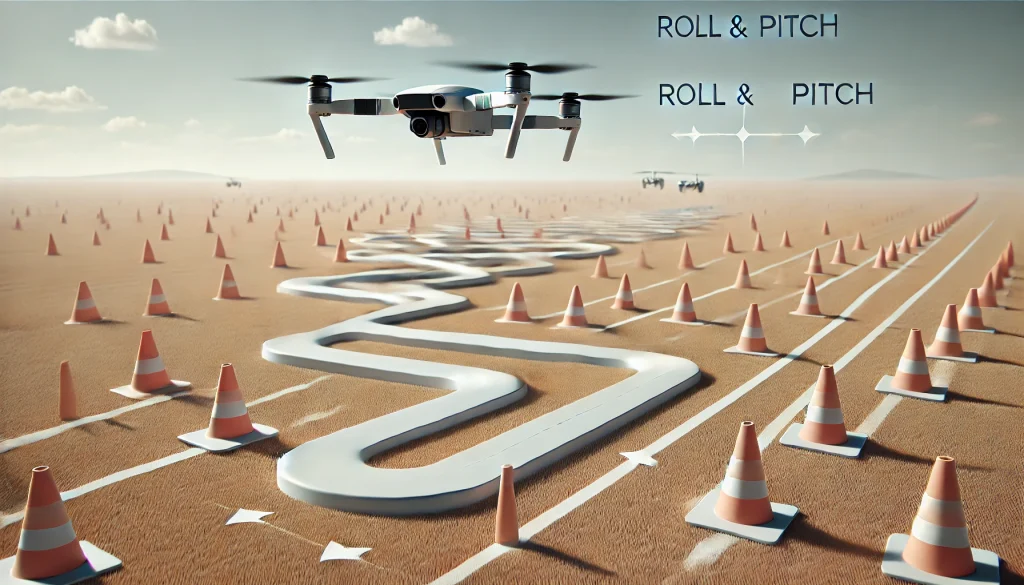 Drone navigating obstacles with roll and pitch inputs for improved precision.